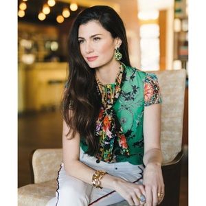 Alice + Olivia Jeannie Bright Juniper Bow Neck Top